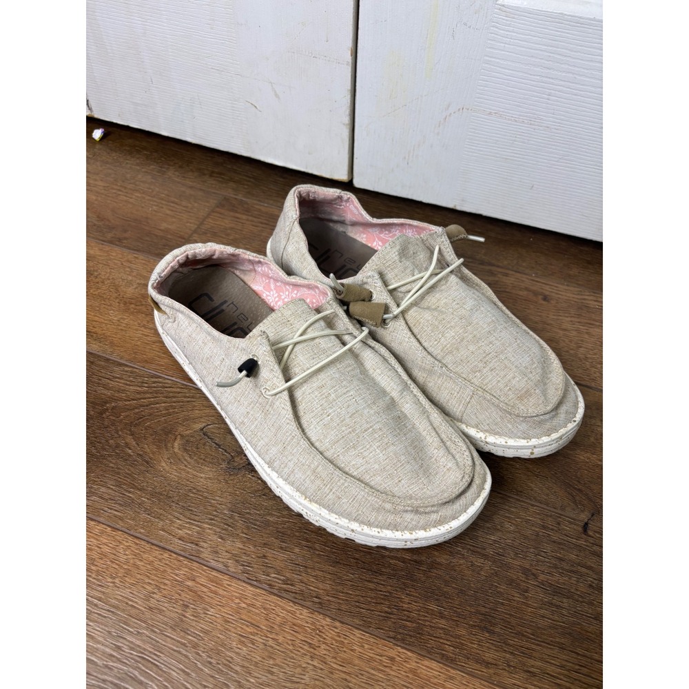 HEYDUDE‎ Wendy Linen Beige Slip On Loafer Comfort Shoes Casual Womens Size 11
